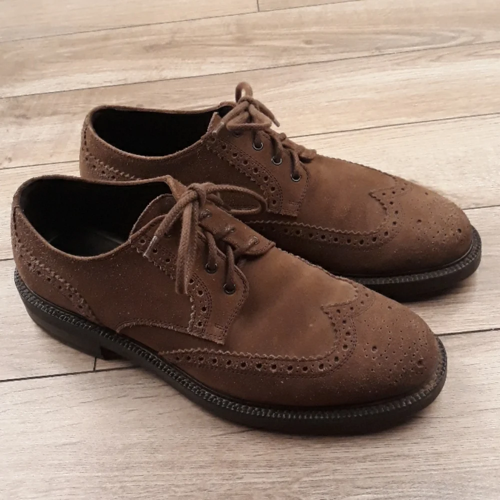 ERMENEGILDO ZEGNA Tan Brown Suede Leather Sz 7.5 Wingtip Mens Dress Shoes RECENT